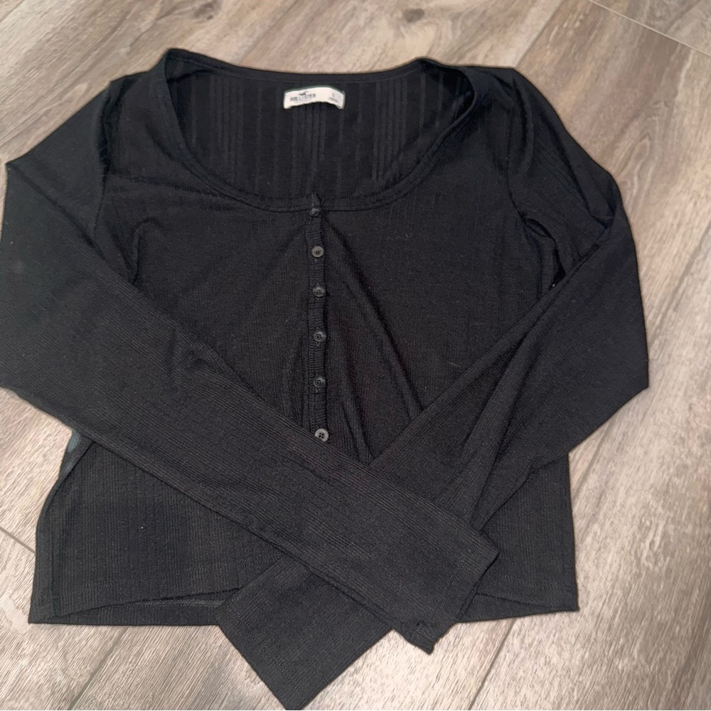 Hollister Black Fitted Long Sleeve Button Down Shirt